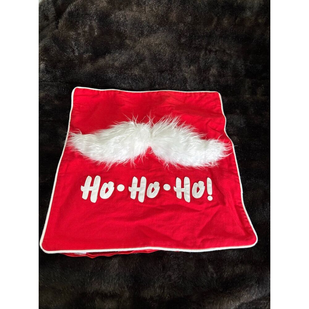 Santa Red  furry ho ho ho Christmas Pillow Cover 18"x‎ 18" Square Signature